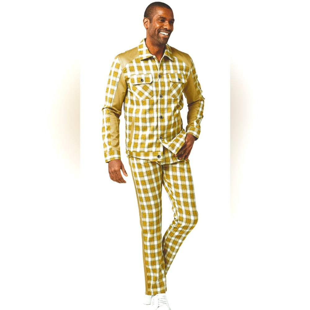 [NWOT] Stacy Adams Men's 2 Piece Urban Walking Suit - Tan/Olive Plaid